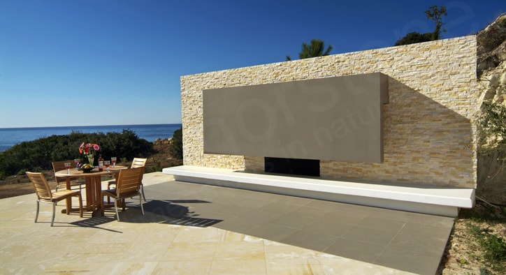 Norstone Ivory Rock Panels that were used on an architectural design wall in Cyprus
